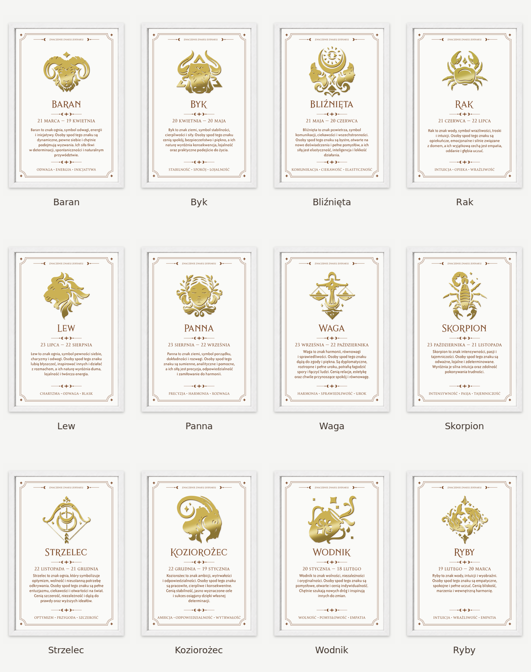 Dekoracja ścienna Znaki Zodiaku - seria premium ze złotym znakiem