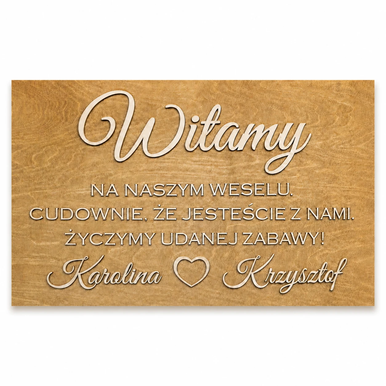 Tablica weselna drewniana z imionami - minimalistyczna, personalizowana