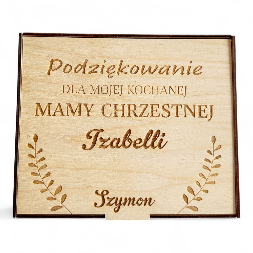 Podziękowanie dla Chrzestnych pudełko na czekoladki merci