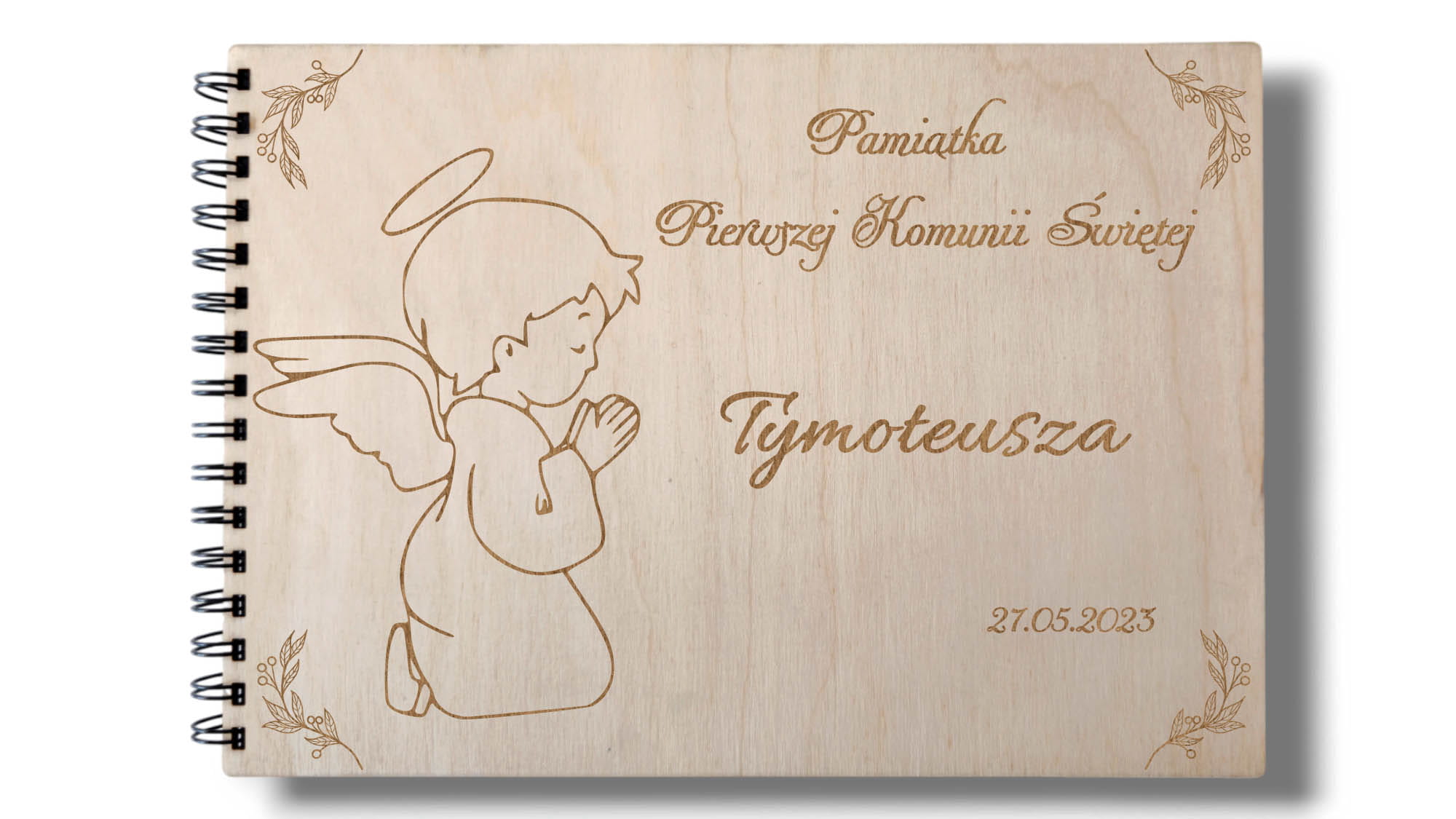 Fotoalbum Pierwsza Komunia Święta A4 Drewniany z Personalizacją