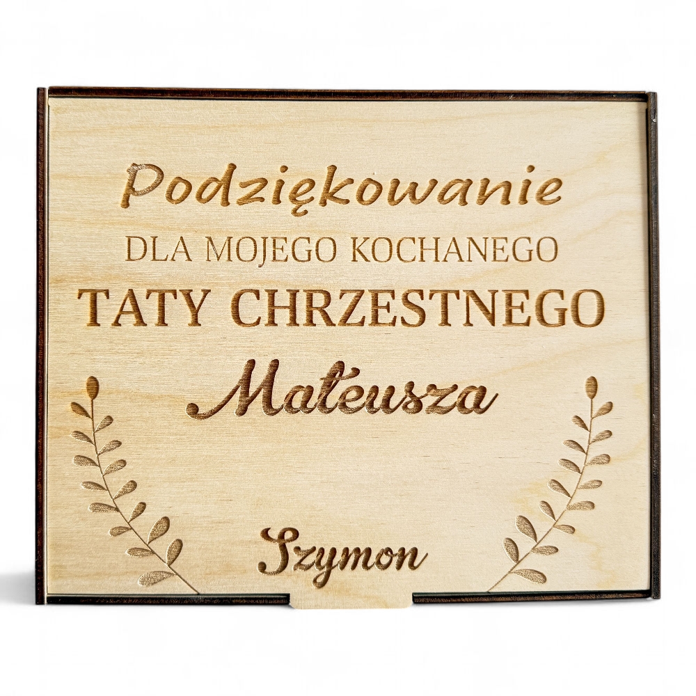 Podziękowanie dla Chrzestnych pudełko na czekoladki merci