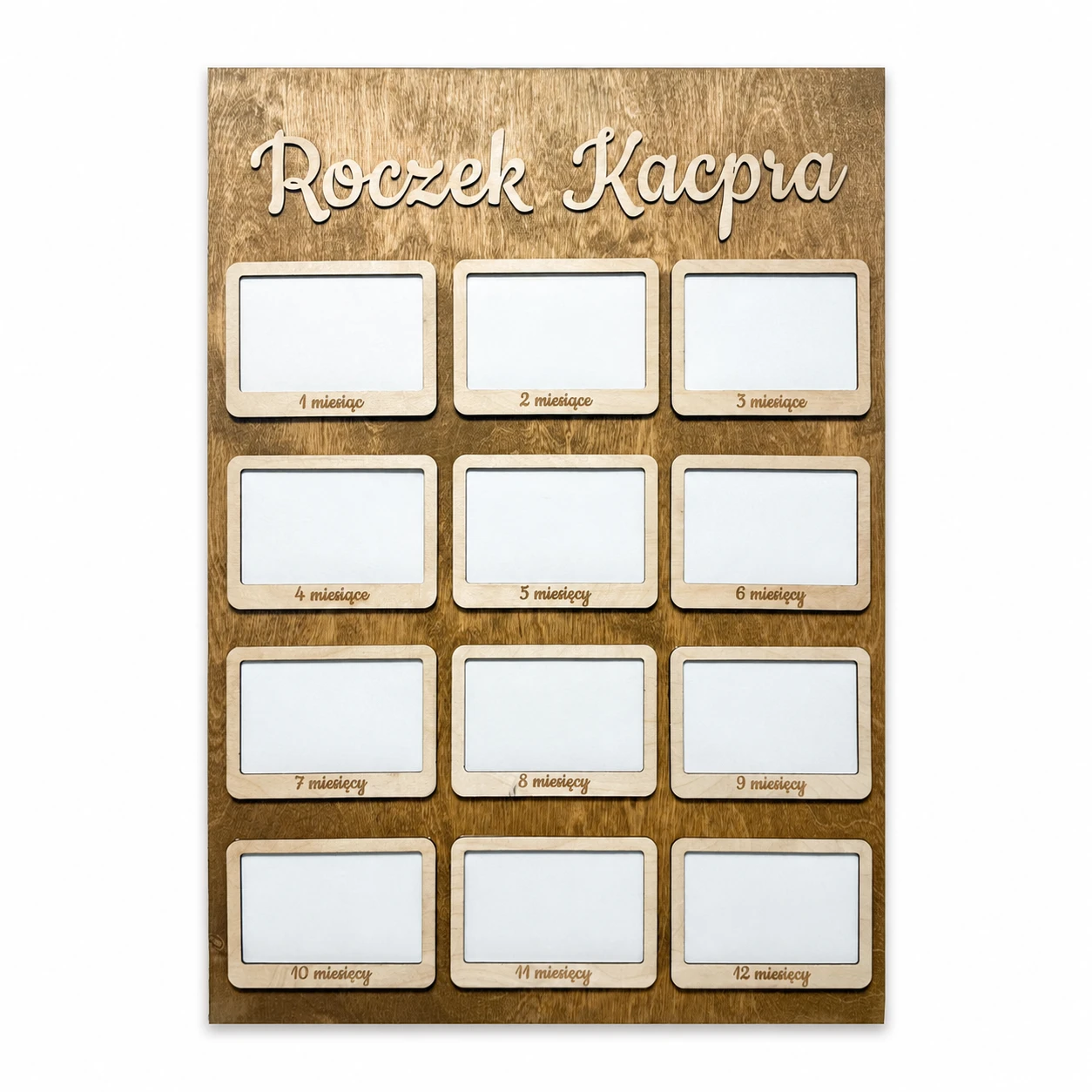 Miesięcznik Maluszka: Personalizowana Drewniana Tablica Roczek z 12 Ramkami Zdjęć